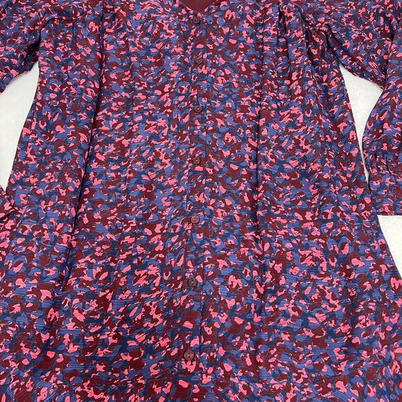 Parker Silk Viscose Button Front Mini Dress Blue Pink Lined Flowy Large Boho - Picture 6 of 14